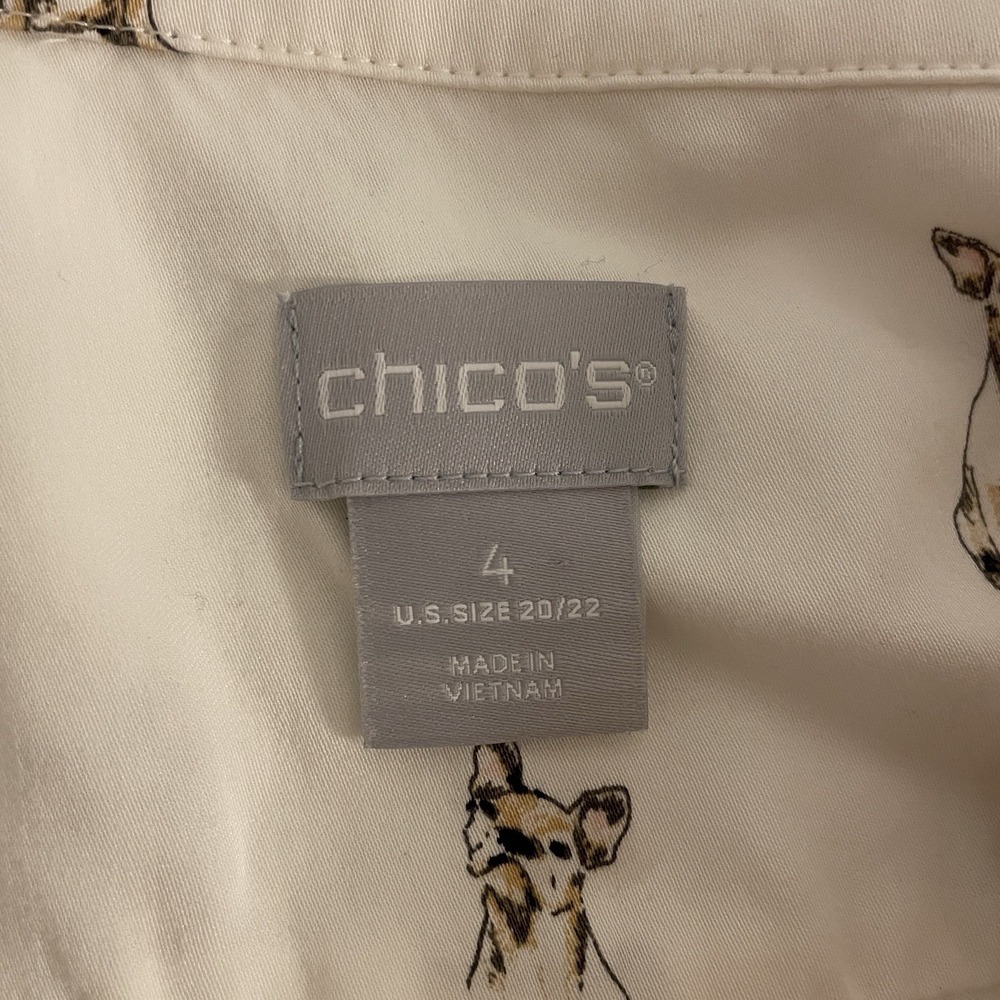 Chicos Size 4 20/22 White French Bulldog Print Button Front Novelty Print Top - Picture 5 of 7